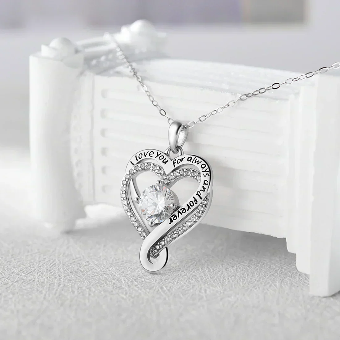 📿Engraved Heart Necklace with Wooden Box